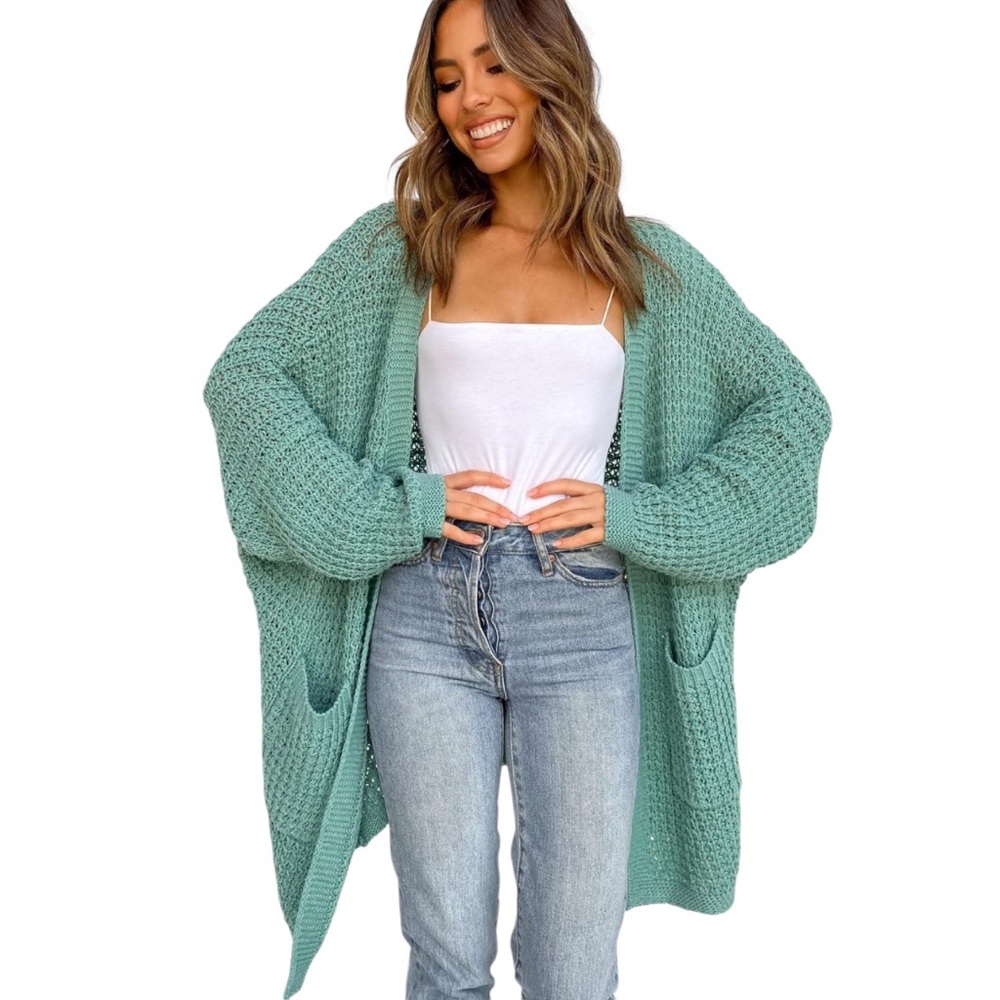 Petal‎ + Pup Leyonie Cardigan Sweater Green Womens Small Medium Longline Tunic